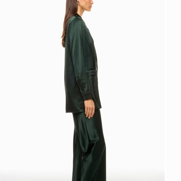 Silk Laundry Dark Green Silk Oversized Blazer XL Boxy Unstructured Designer $345 - Picture 3 of 13